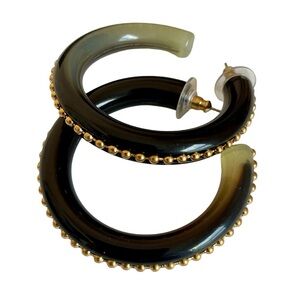 Vintage Joan Rivers Black Ombre Hoop Earrings With Gold Plated Embellishments